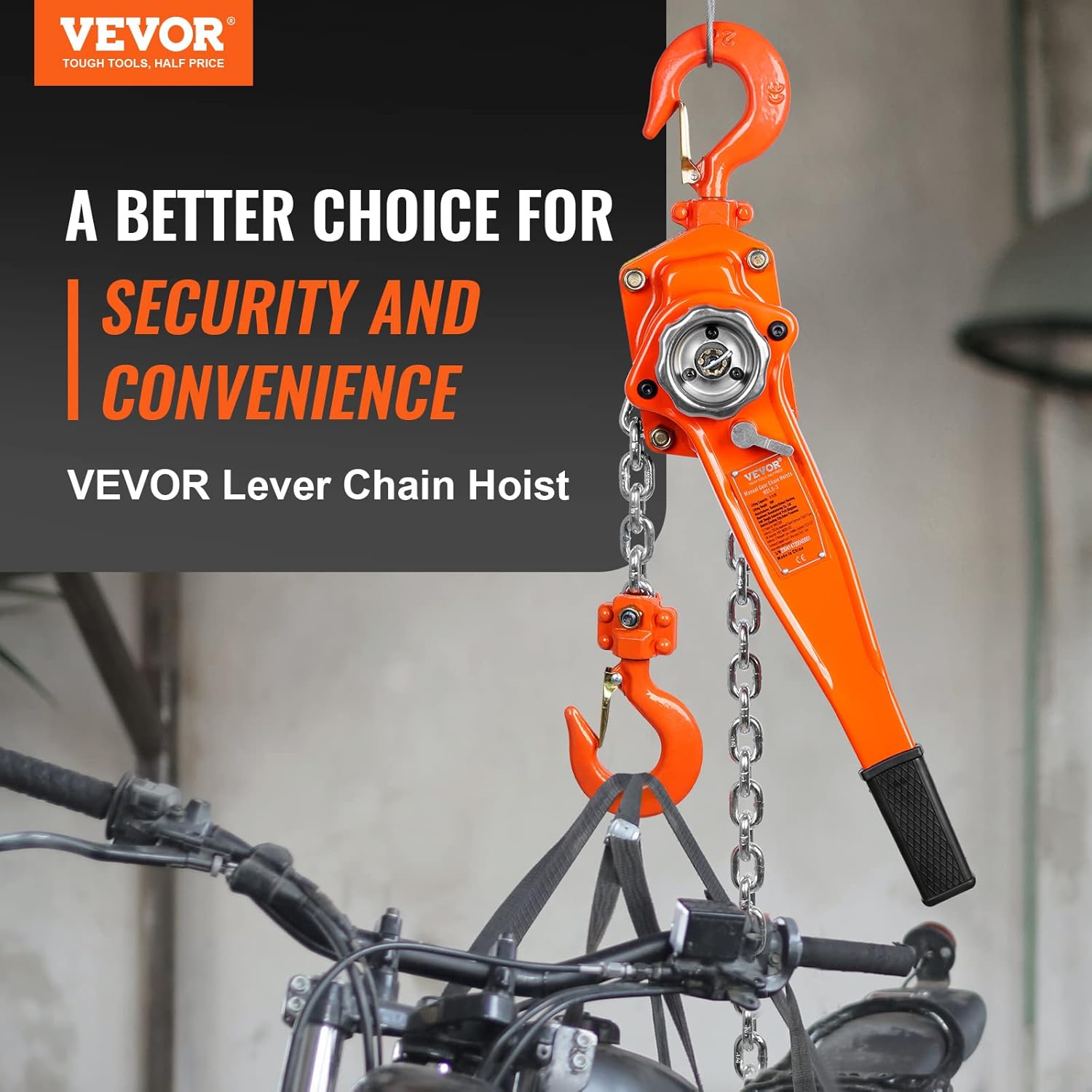 VEVOR Manual Lever Chain Hoist, 1-1/2 Ton 3300 lbs Capacity 10 FT Come Along, G80 Galvanized Carbon Steel with Weston Double-Pawl Brake,Auto Chain Leading & 360° Rotation Hook, for Garage Factory Dock - Image 2