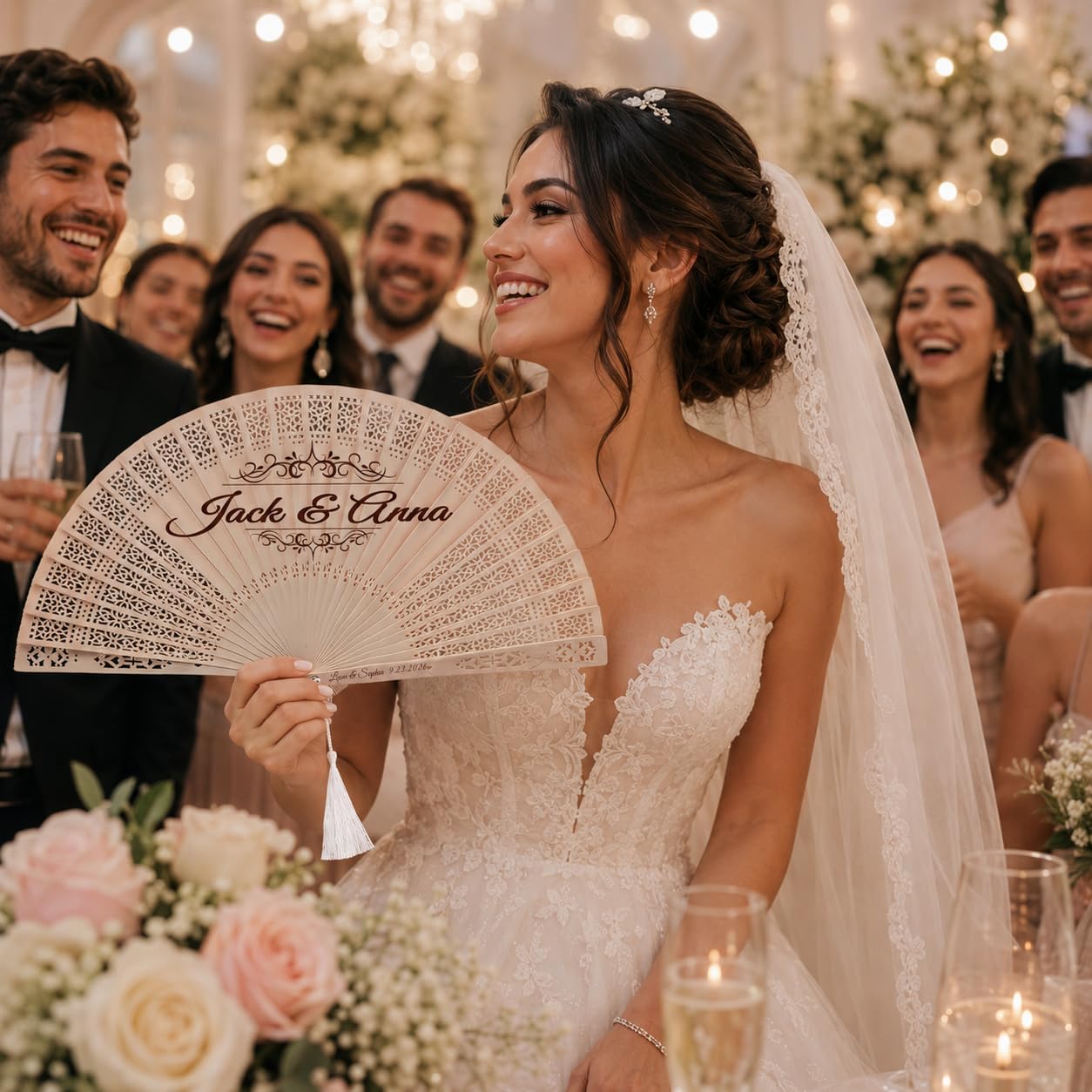 Personalized Wedding Fans for Wedding Guests Bulk, Custom Wooden Folding Handheld Fans with Tassels & Organza Bags, Wedding Favors, Party Gifts, Folding Fans, Gift for Guests (20PCS) image 3