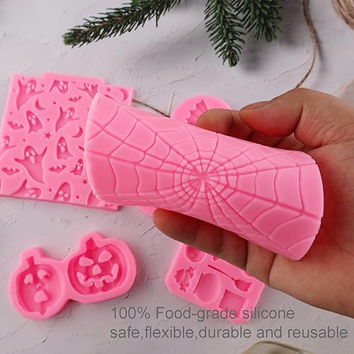 Miniatura 3 de Moldes de silicona para Halloween, paquete de 7 moldes para pastel de calabaza y magdalena, calavera de chocolate, esqueleto de murciélago,