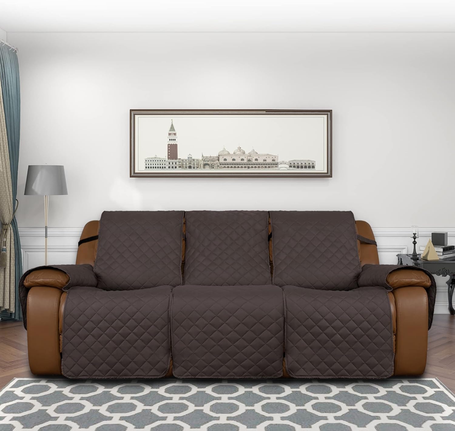 Easy-Going Oversized Recliner Reversible Couch Cover for 3 Seat Recliner, Split Sofa Cover for Each Seat with Elastic Straps for Kids, Dogs, Pets (3 Seater, Chocolate/Chocolate) Oversized 3 Seater Chocolate/Chocolate
