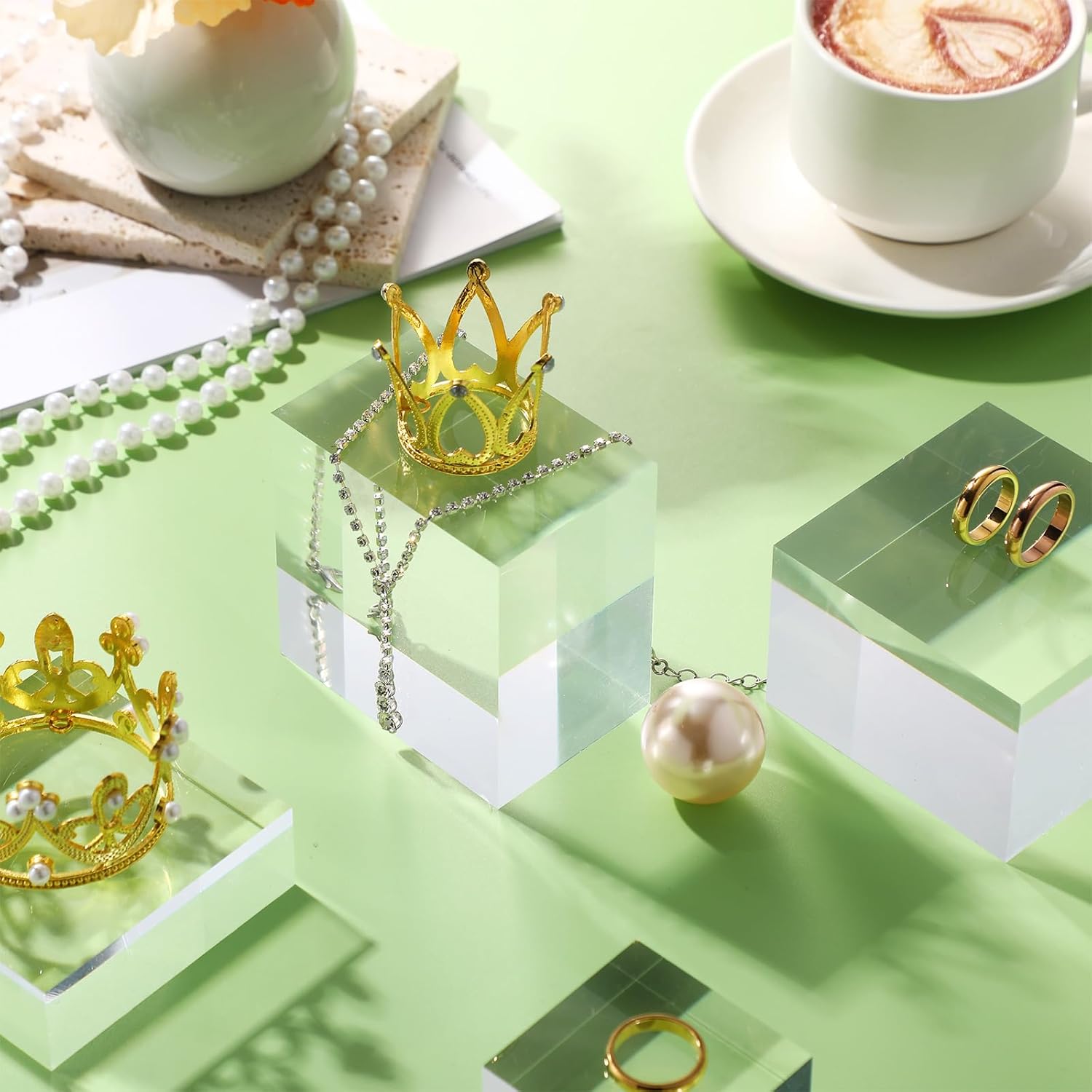 Remerry 4 Pieces 3 x 3 x 2 Acrylic Square Display Block Clear Polished Acrylic Cube Jewelry Stand Ring Showcase Display Holder Base