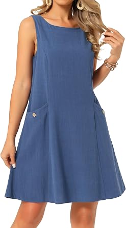 Seta T Womens Linen Dress Summer Sleeveless Casual Flowy Mini Beach Dress