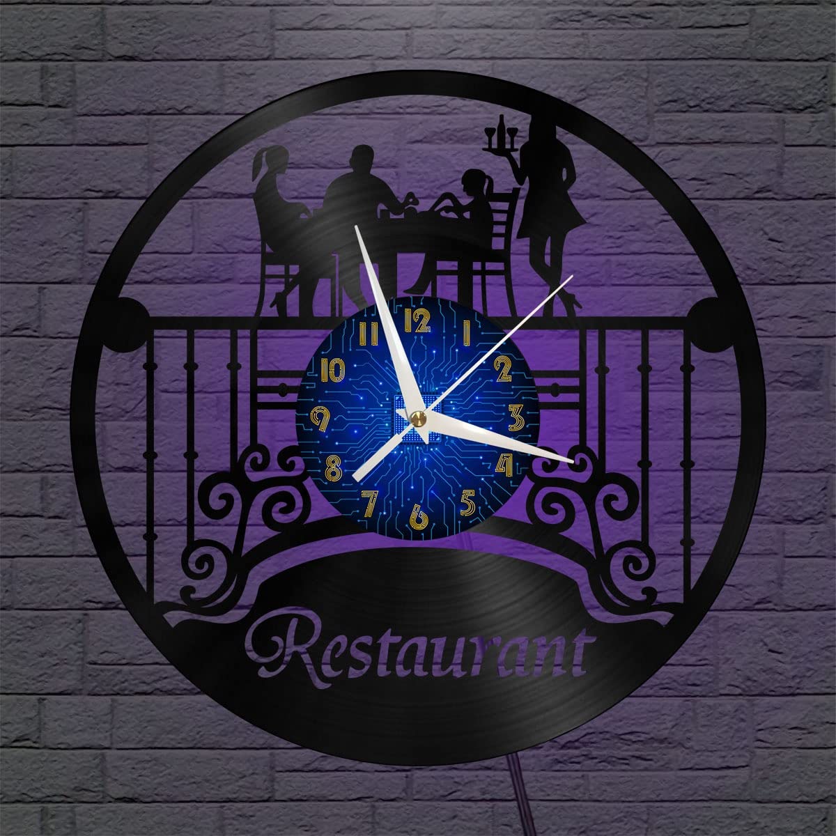 Horloge murale vinyle restaurant XDGFR 30 cm noir avec LED lumineuse pour salon