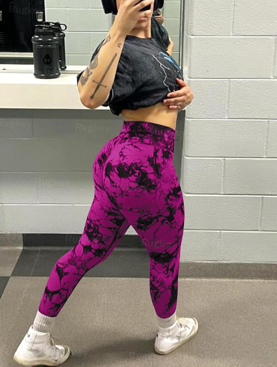 Rugkey Scrunch Butt Lift Leggings for Women Tie Dye High Waist Seamless Workout Yoga Pants Ruched Booty Compression Tights - Image 4