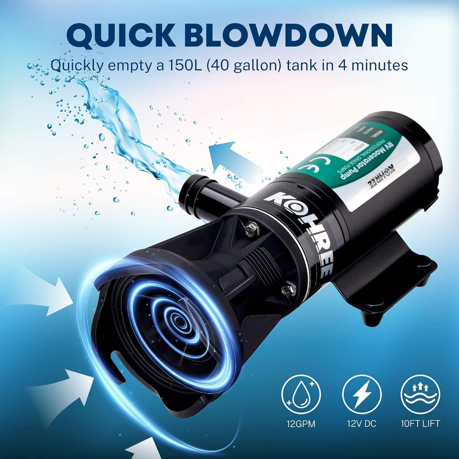 Kohree RV Macerator Pump 12V, 12GPM Quick-Release Self-Priming Macerator Pump for RV, RV Waste Pump Kit with Hose Fittings, RV Black Water Hose, Storage Box, RV Accessories for Camper