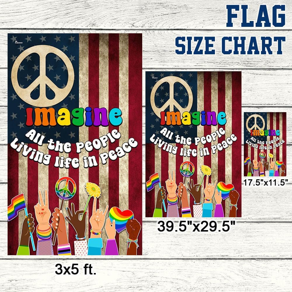 American Flag-Hippie Peace Sign Flag Imagine All The People Living Life In Peace Flag MLN2871F, Garden Flag (11.5" x 17.5")-USA Flags Premium Polyester-Decorative Indoor Outdoor Flag