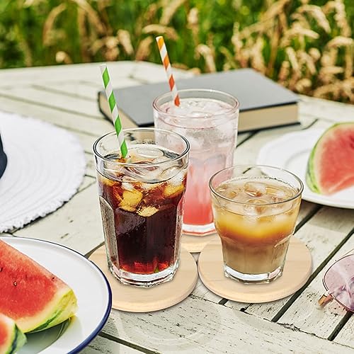 Miniatura 6 de 30 posavasos de madera sin terminar, posavasos redondos de madera en blanco de 4 pulgadas para manualidades con puntos de silicona antideslizantes