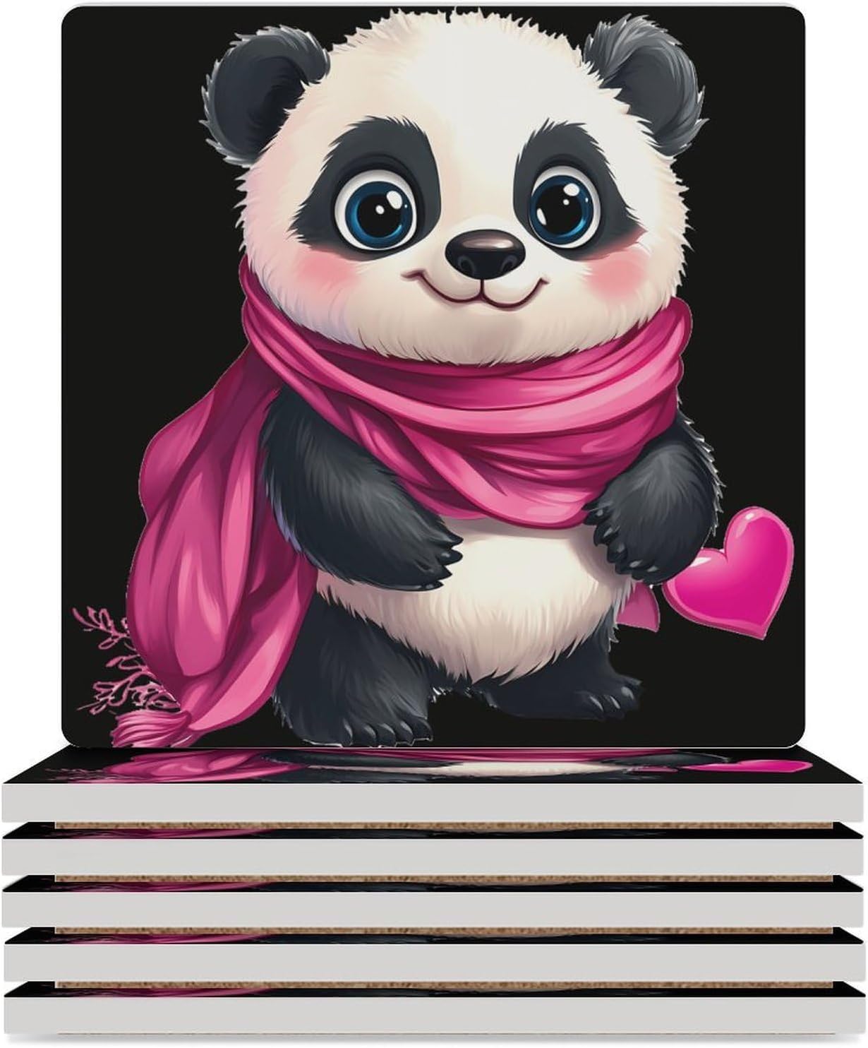 Cute Panda Ceramic Coasters Square Drinks Coaster Coffee Table Decor Table Coaster for Home Bar