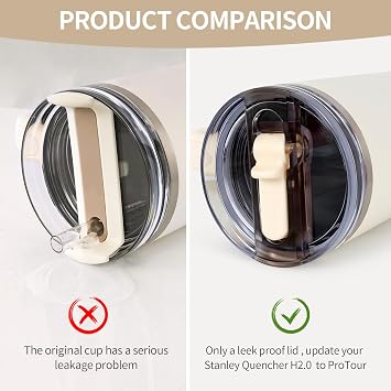 2 Pcs Spill Proof Tumbler Flip Straw Lid for Stanley Cup, 30 oz Leak Proof Lid for Stanley H2.0 Quencher ProTour, Stanley Lid Replacement 30 oz, with Removable Nozzle (Cream+Rose)