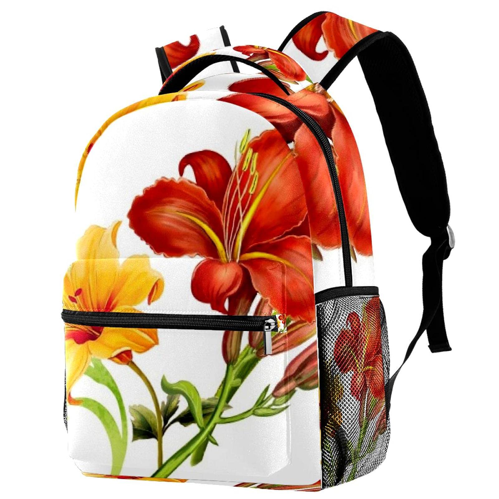 Sac à dos décontracté motif fleurs multicolore avec grands compartiments pour ados