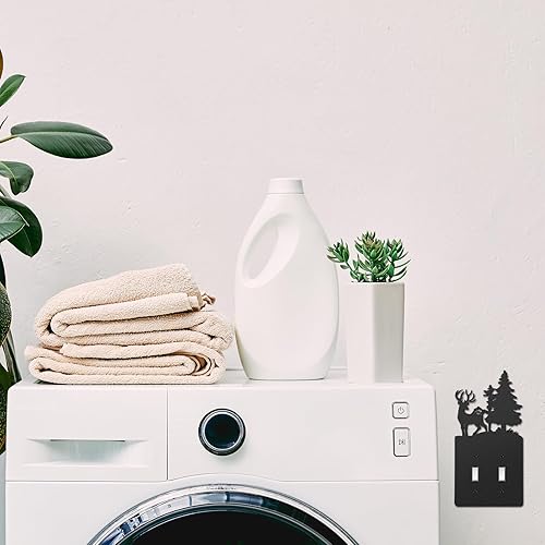 Vista 32 de Lothee Cubiertas de metal para interruptor de oso, alce, árbol, montaña, alce, placa de luz negra, cubierta de salida de bosque, cubierta de placa