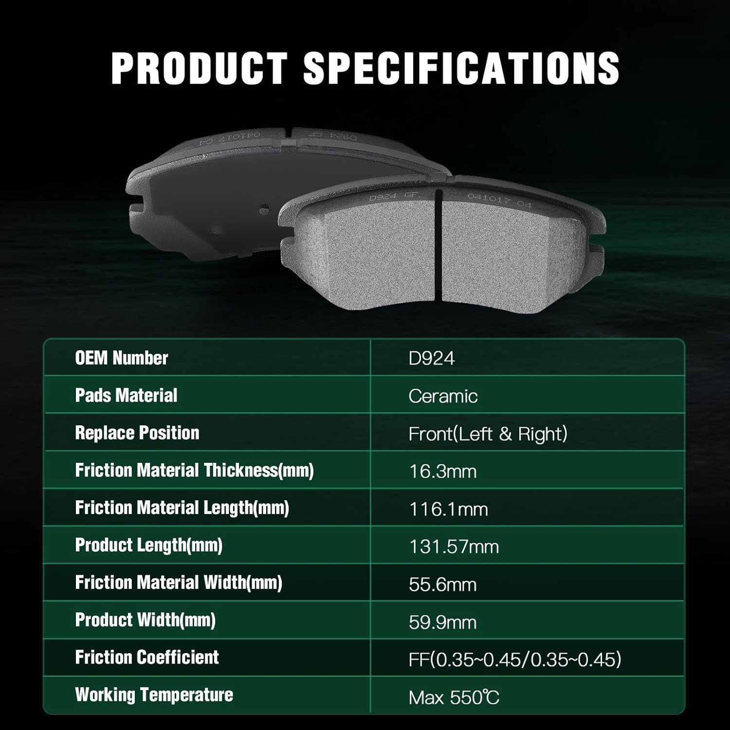 AUTOMUTO Front Brake Pads, 4PCS Front Ceramic Brake Pads Set D924 For Hyundai Elantra Sonata Tiburon Tucson For Kia Magentis Optima Soul Sportage