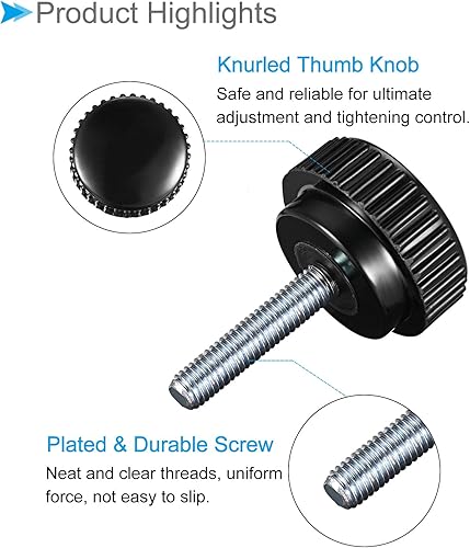 Miniatura 4 de Perillas de sujeción moleteadas, rosca macho M8 x 1.378 in cabeza de 0.984 in, perno de agarre de tornillo de pulgar de plástico termoestable negro