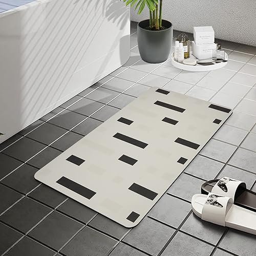 HERA BEAUTY Tapetes de baño súper absorbentes, resistentes a las manchas, antideslizantes, lavables a máquina, elegantes, con patrón negro y blanco,