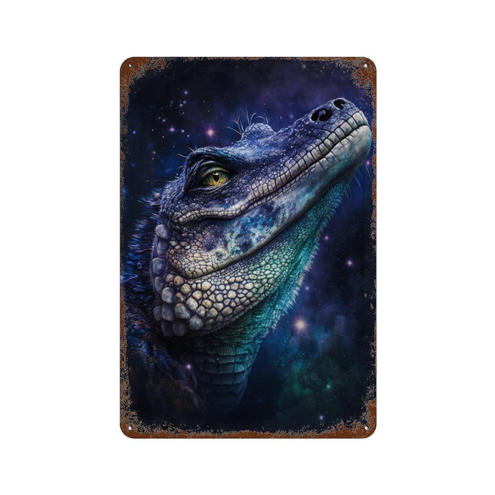 Garage Style Galactic Lizard Art Print-11 Rusty Metal Tin Sign 11.8"x7.9", Shabby Chic Decor for Bar And Workshop