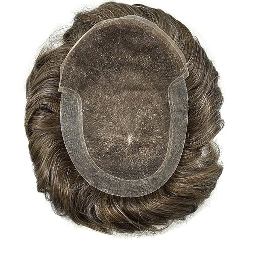Vista 240 de Mens Toupee Remy sistema de cabello humano para hombres nudo blanqueado tupé pieza de pelo para hombres encaje francés tupé para hombres postizo 7X9