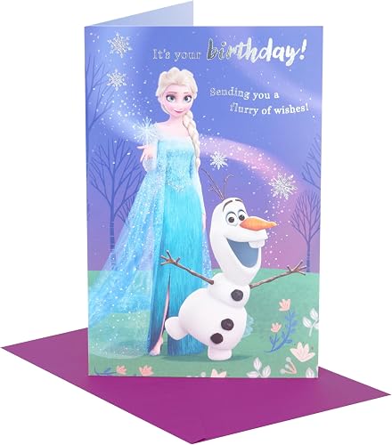 UK Greetings | Disney Frozen Birthday Card for Her/Girl | Happy Birthday Gifts | Her, Girls, Women | Elsa & Olaf Design | With Envelope | 155 x 235 mm
