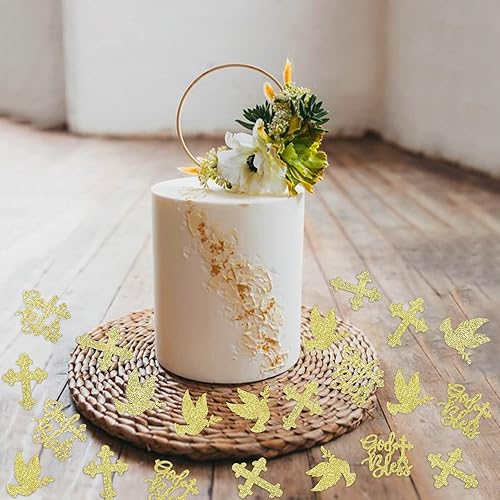 Miniatura 3 de 100 piezas de confeti de Dios bendiga cruz bautismo Dios bendiga mesa confeti decoraciones para fiesta de bautismo, baby shower, fiesta de