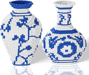 Vase Micro Building Blocks Set, Blue & White Ceramic Style Blocks 6400PCS (2 Sets), No Compatible for Lego, 7 * 7 * 11″ Creative Flower Building Kit for Home Decor, STEM Birthday Gift for Adults