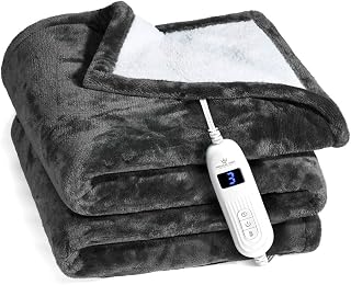 MedicalKing Heated Electric Blanket Throw - Machine Washable, Ultra Soft, 10 Heat Levels, Fast Heating & Auto Shut-Off, Gray 50x60"