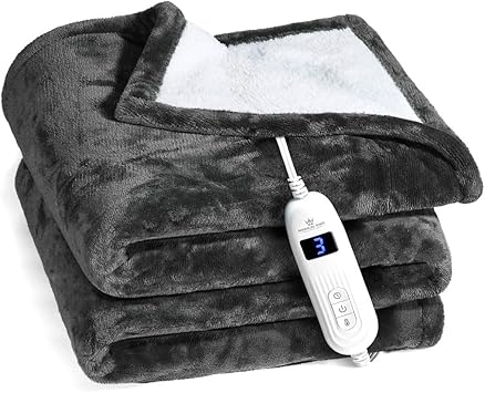 Medical king Heated Blanket, Machine Washable Extremely Soft & Comfortable Electric Blanket Throw Fast Heating with Hand Controller 10 Heating Settings & auto Shut-Off Gray, 50 x 60