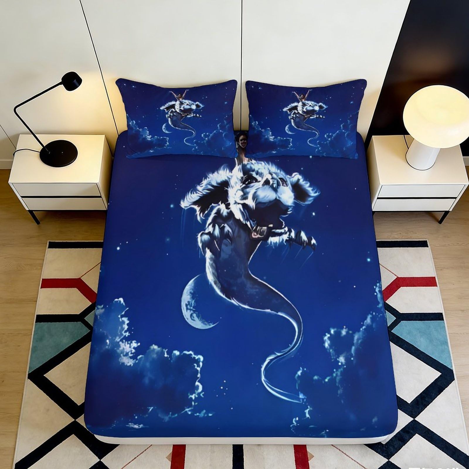 Uxinyoume Style-9 3D Printed Moon Dragon Fitted Sheet Microfiber Blue Fantasy Night Sky Mattress Cover For Bedroom Dorm Home Decor 90X200x25cm