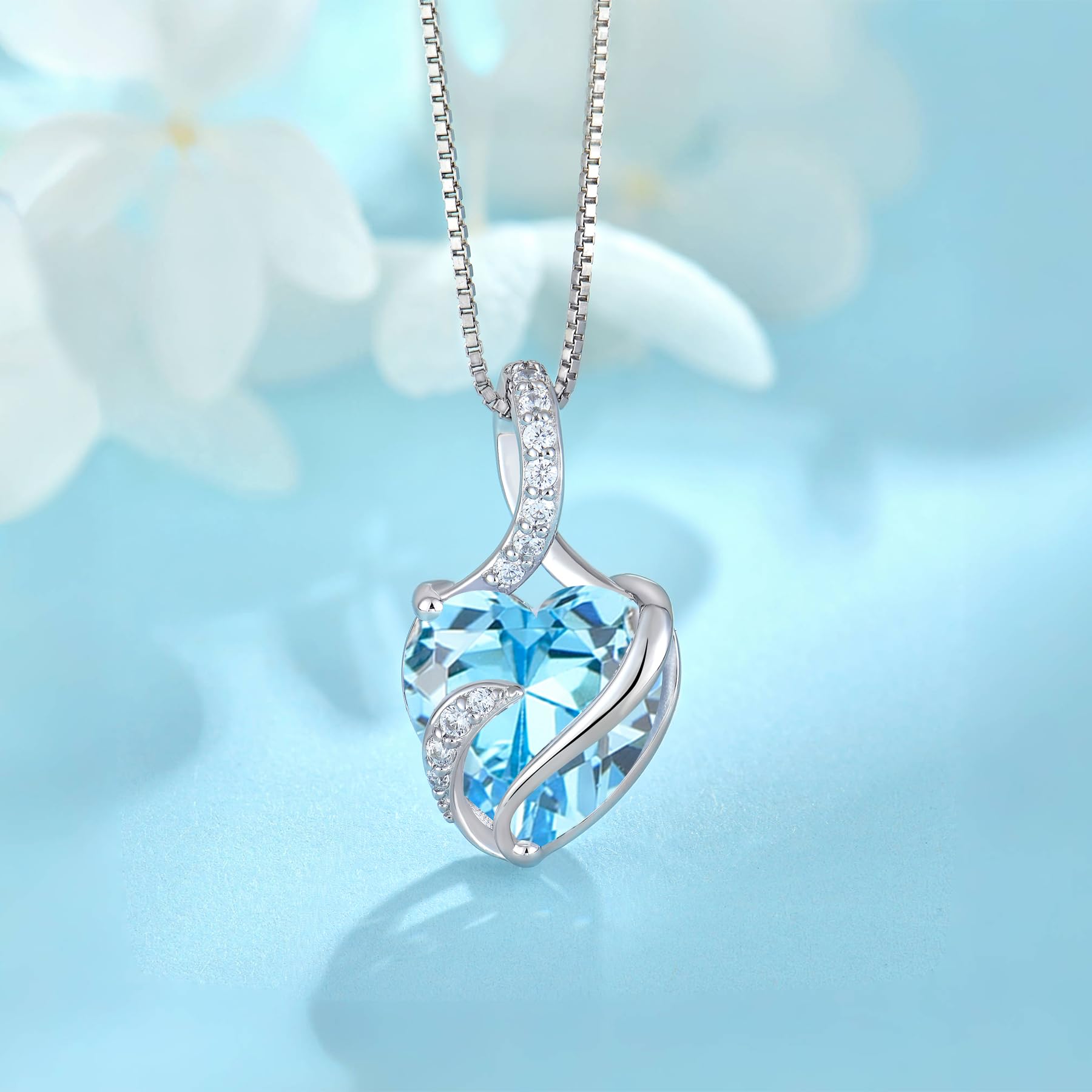 FJ Herz Geburtsstein Kette Damen 925 Sterling Silber Infinity Unendlichkeit Halskette Schmuck Geschenke für Frauen Mutter Freundin Mama