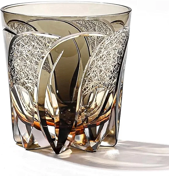 JEKE Hand Cut Crystal Whisky Glass 320ml Edo style Whiskey Glasses -Cocktail-Vodka-Beer Drinkingware Glasses IN GIFT CARTON (C)