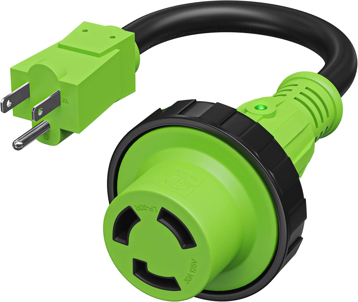 LeisureCords Trailer dogbone Adapter 15 amp Male to 30 amp Female Locking Connector with LED Power Indicator