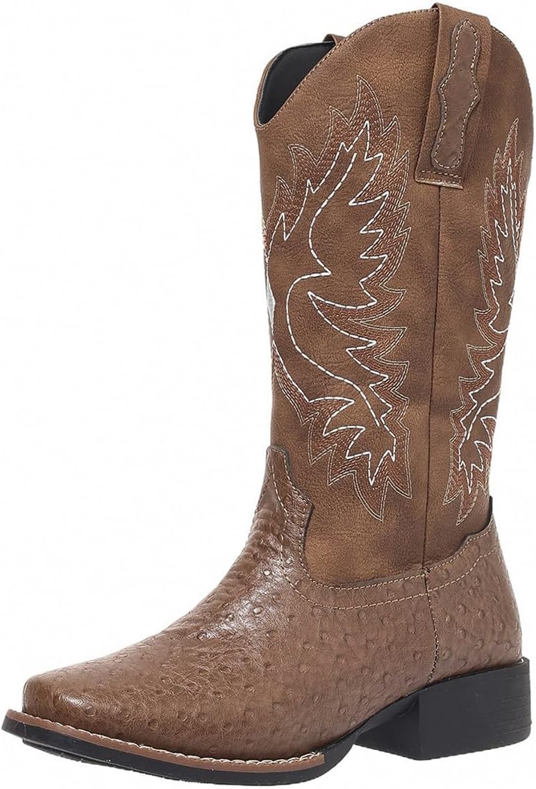 Cowboy Boots for Women Western Boots Cowgirl Embroidery Low Chunky Heel square Toe Wide Calf US size 6-12