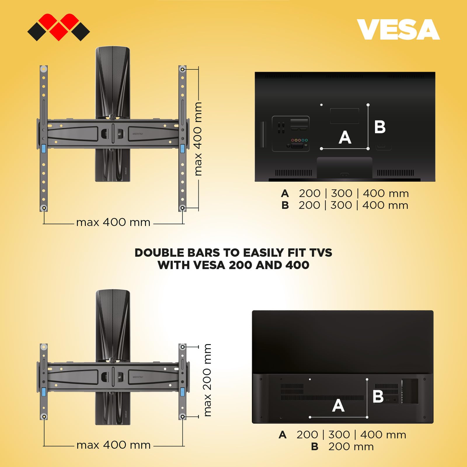 Meliconi Slimstyle Extra XDR200400, Support Mural TV Compatible Placo