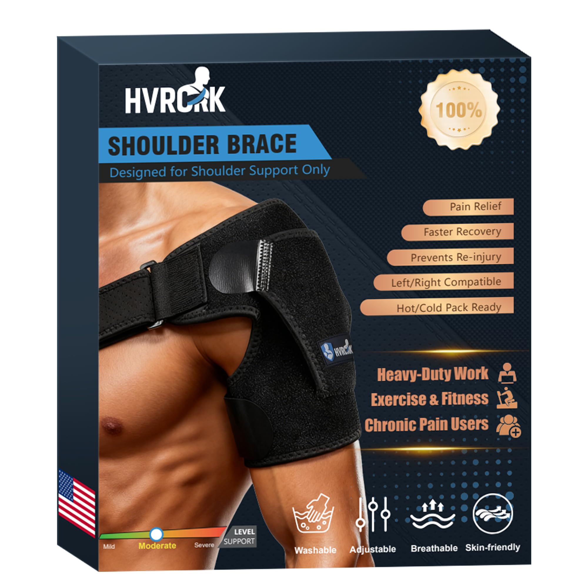 HVRCRK Shoulder Brace for Men & Women - Adjustable Shoulder Compression Sleeve with Y-shaped Compression Strap - Medium Shoulder Support & Pain Relief