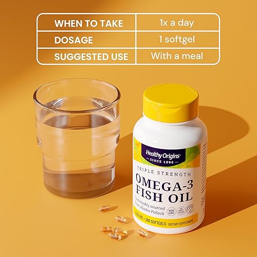 Miniatura 5 de Healthy Origins Aceite de pescado Omega 3 Triple Strength de 1250 mg de Wild Alaska Pollock, con DHA, EPA y Omega 3, sin gluten, sin OMG, 180