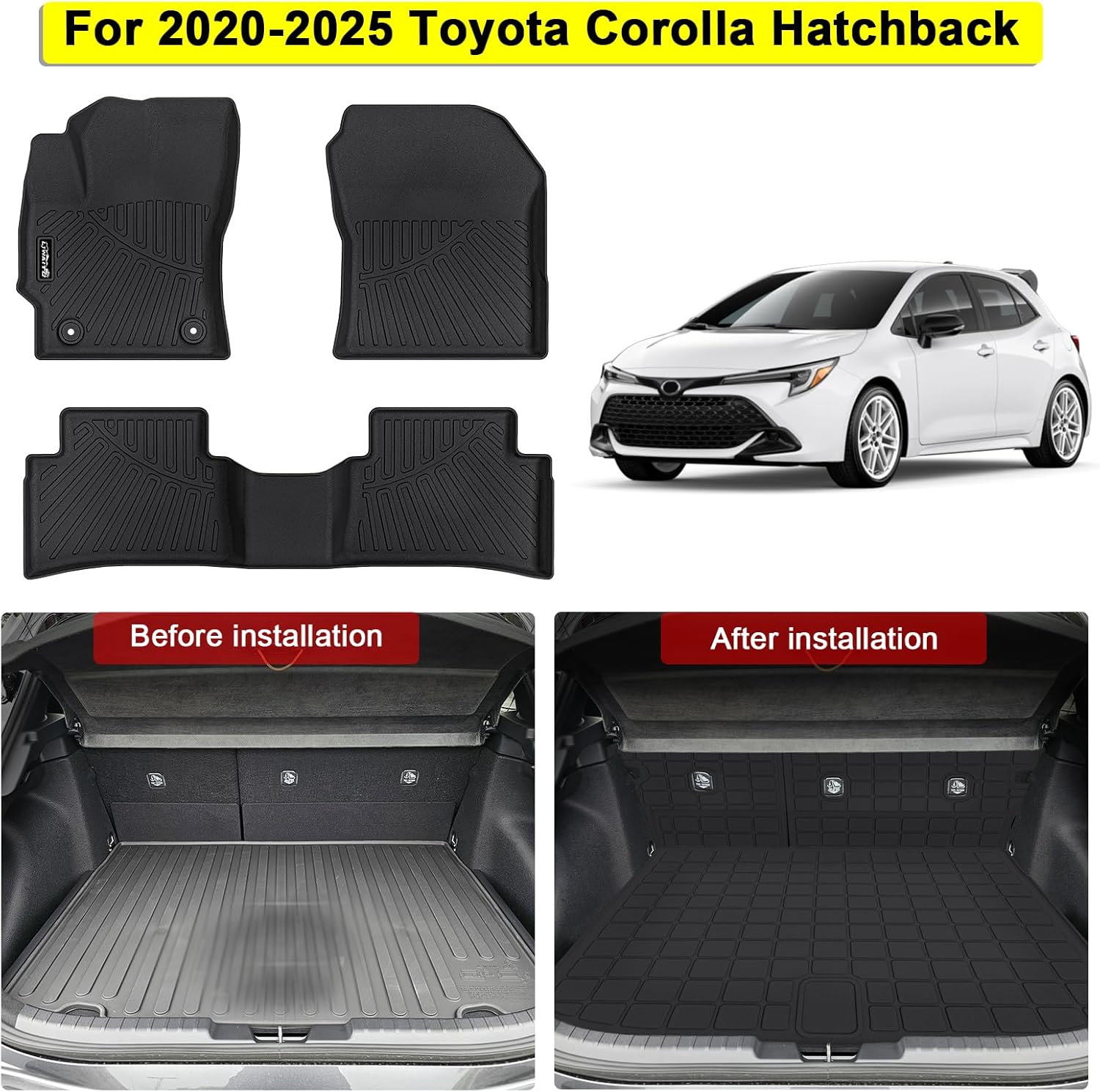 Floor Mats for 2020-2024 2025 Toyota Corolla Hatchback Accessories 8PCS, Cargo Mat Custom TPE All Weather Protection Full Coverage Trunk Liner & Floor Liner car Accessories - Image 2