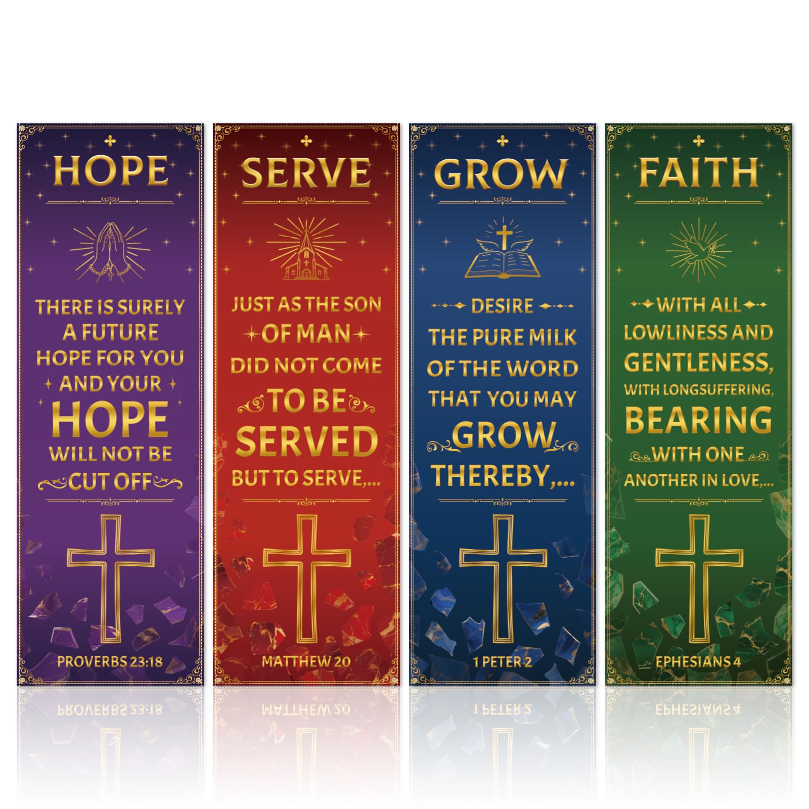 CUTHOLLOW 4PCS Church Banners for Sanctuary Wall, Scripture Crystal and Cross 183x61cm Christian Tapestry with Scripture Bible Verses, Baptism Hanging Banner Backdrop for Church Sunday School Decor