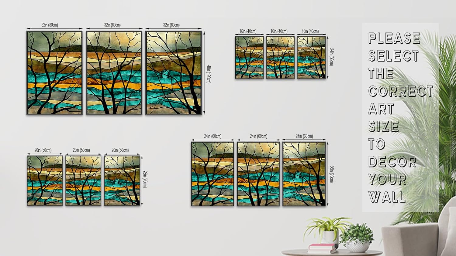 Large Framed Abstract Wall Art - Sunset Mountain and River Wall Decor 24"x36" Set of 3 Branch Tree Wall Art Prints Modern Landscape Artwork Symbolism Canvas Pictures for Living Room Bedroom Office - Image 6