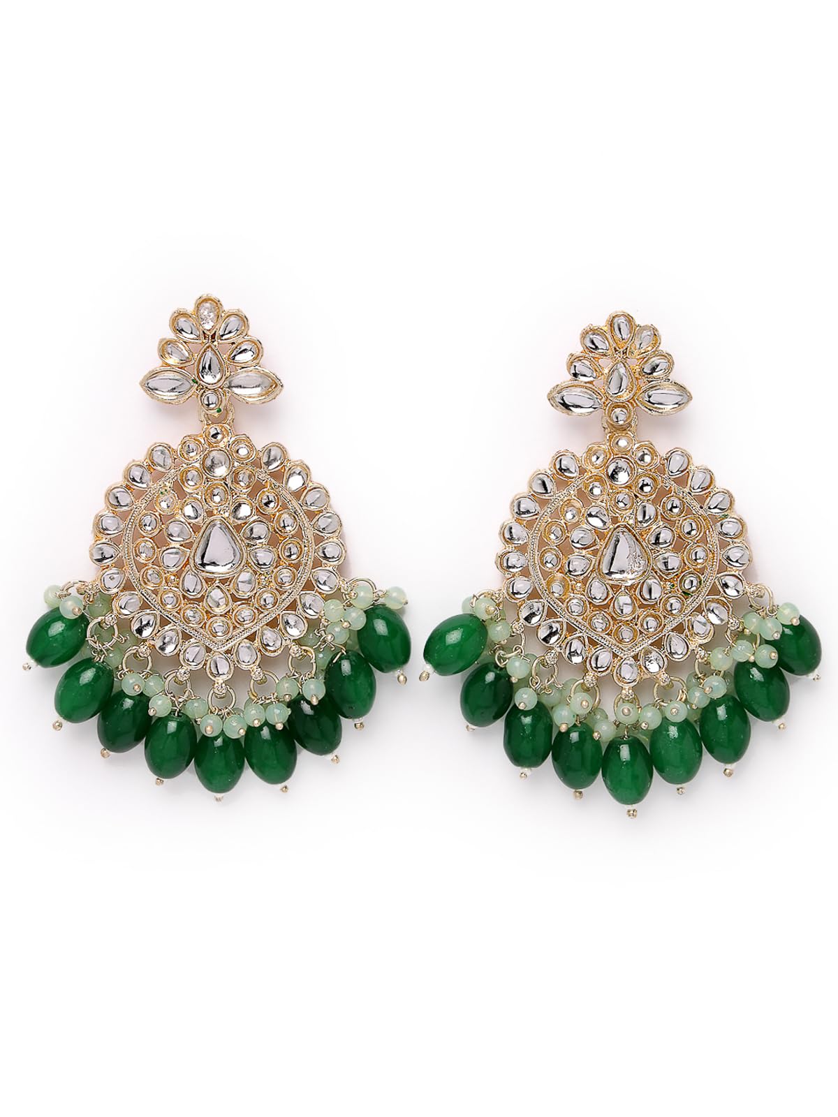 Studio Sukkhi Classy Gold Plated Green Faux Beaded With Kundan Dangle Drop Earrings For Women And Girls (E105786)