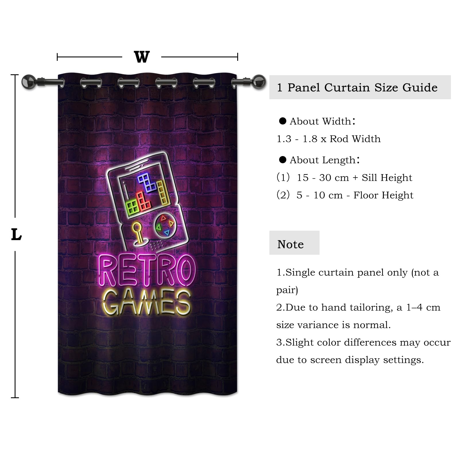YONGFOTO Cortina Gaming Oscuranti Neon Retro Gamepad per Camera Bambini 140x229 cm
