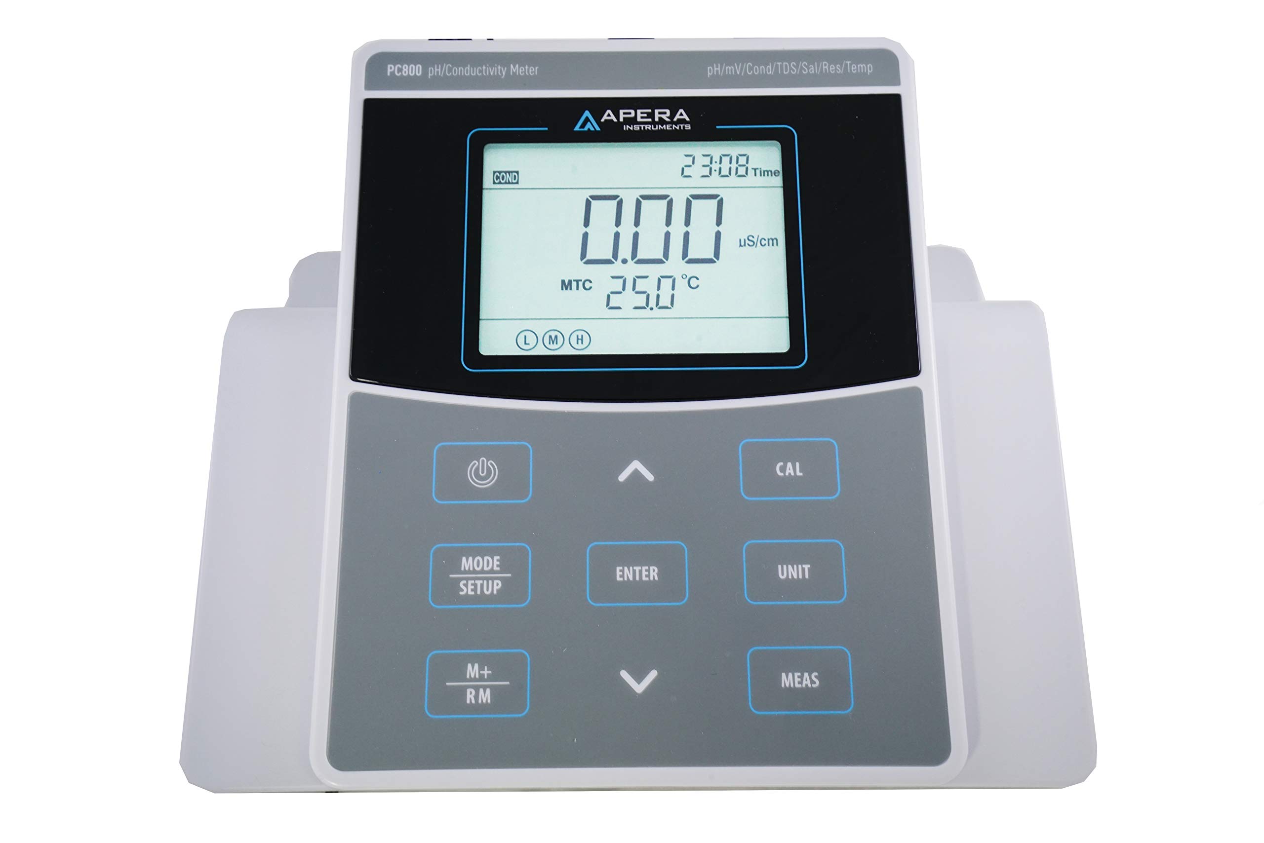 Apera Instruments PC800 Kit de medidor de pH/conductividad de banco (equipado con 201T-F 3 en 1 pH combinado/sonda y electrodo de conductividad BPB 2301T-F; gestión de datos GLP)