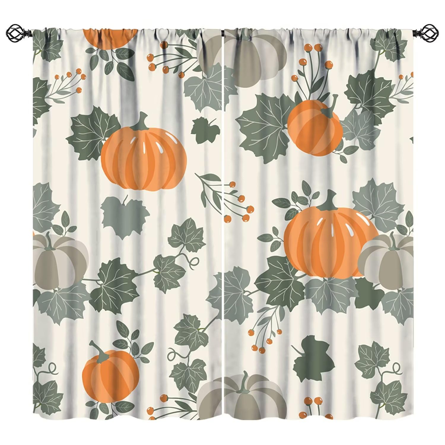 Autumn Pumpkin Window Curtains, Fall Halloween Harvest Rustic Farmhouse Room Darkening Door Window Rod Pocket Curtain for Living Room Bedroom Kitchen Bathroom W84xL84in