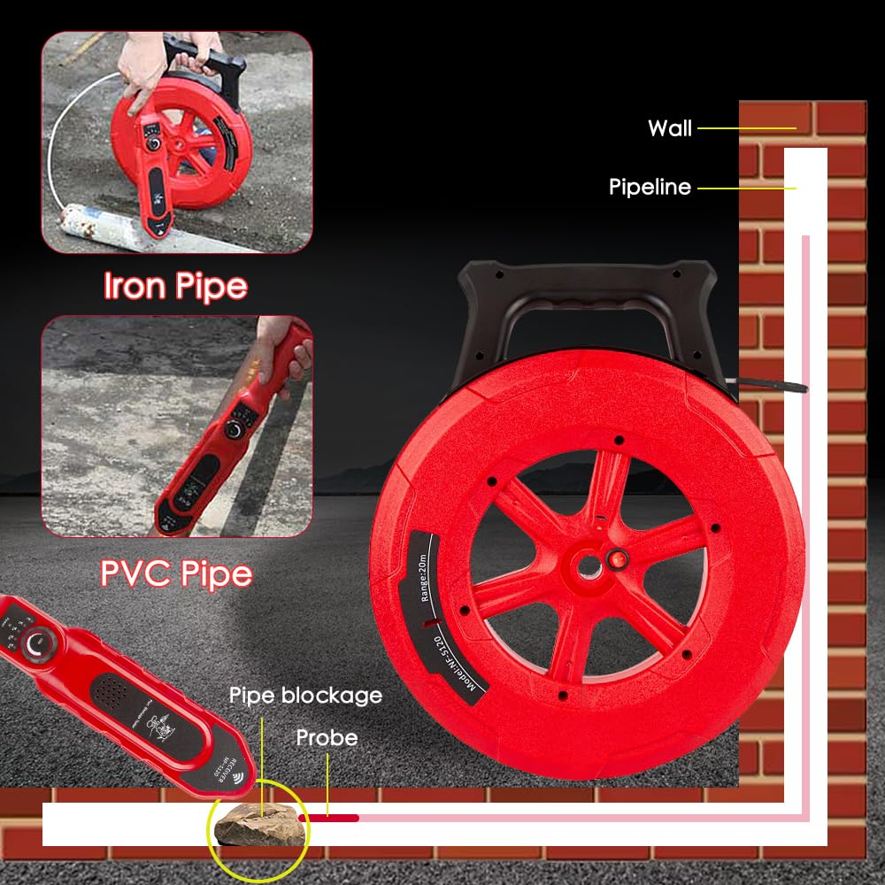 Pipe Blockage Detector, Water Pipe Locator Underground Diagnostic-Tool Wall Scanner Pipeline Blocking Clogging Scanner Plumbers Instrument For Metal PVC Water Pipes (30M)