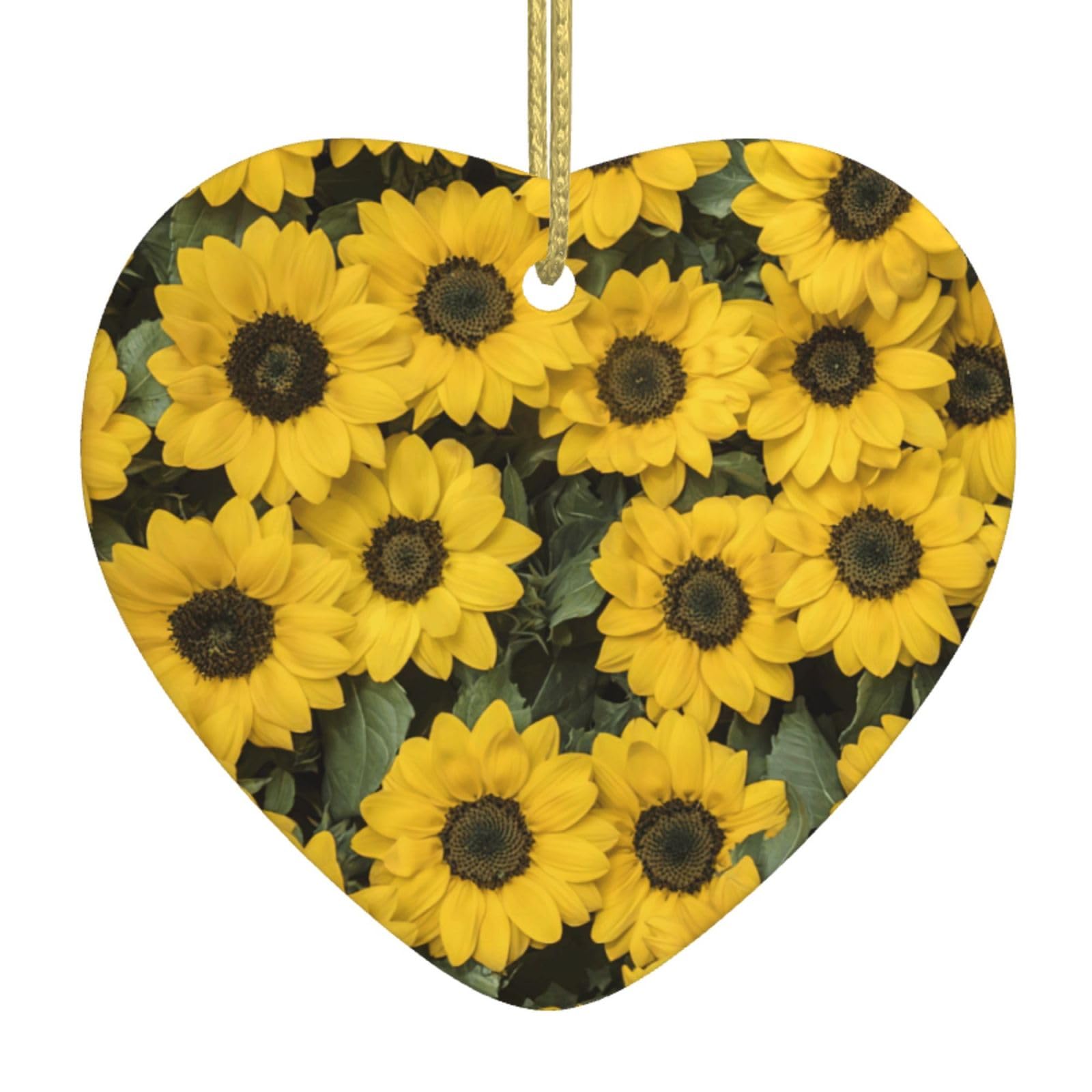 Nbtghga White Cute Sunflower Print Christmas Ornaments, Ceramic Hanging Ornament, Xmas Tree Decoration, Holiday Home Decor