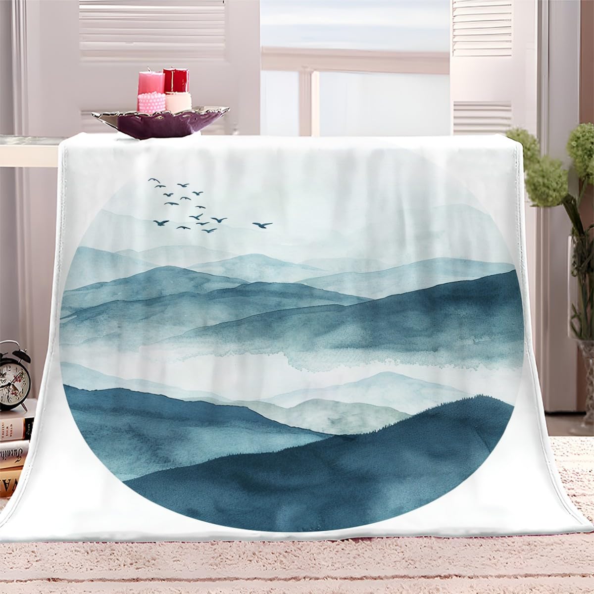 Générique Plaid Couverture Polaire 180x200 cm Paysage De Montagne Couverture Polaire en Microfibre Douce, Couverture en Peluche Chaude et Confortable pour Canapé ou Lit