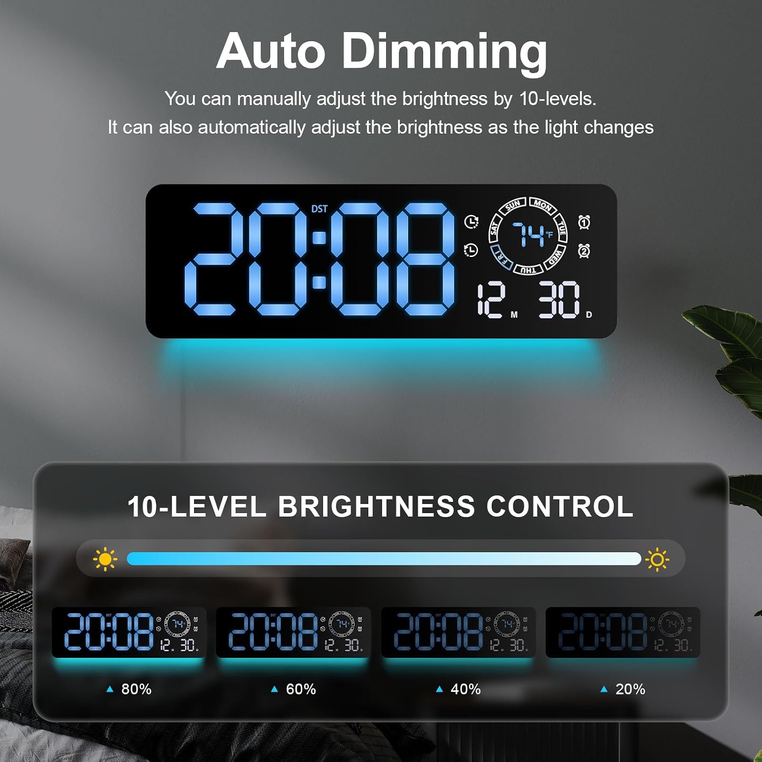 16-inch Jumbo Display Digital Clock with Remote, Auto-Dim & Night Light, Electronic Calendar Wall Clock (Date, Week, Temp) for Elderly, Bedroom, Living Room