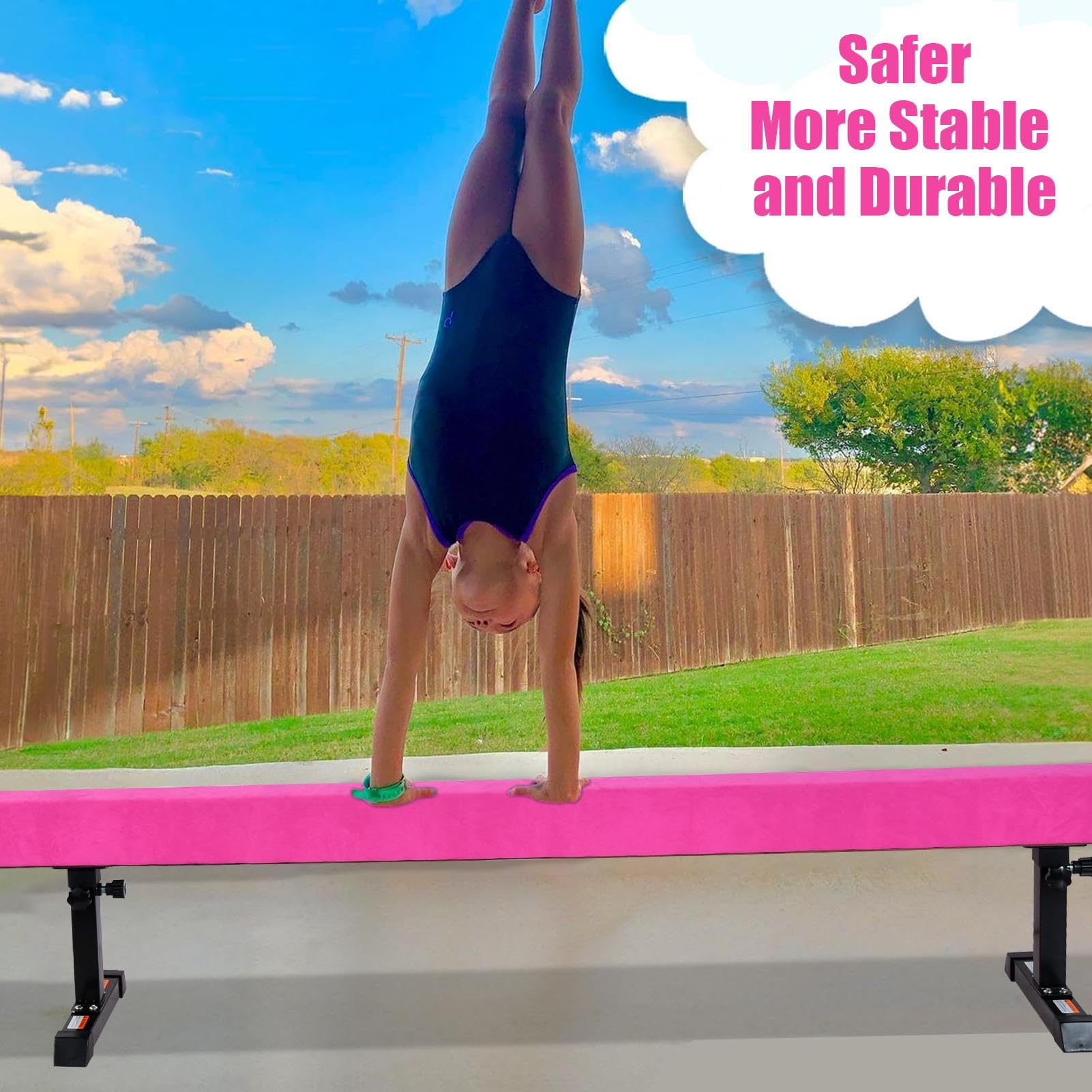 Barra de equilibrio para niños, plegable, 180 cm, 5 alturas ajustables, barra de equilibrio para gimnasia, con pata para casa, entrenamiento al aire libre e interior