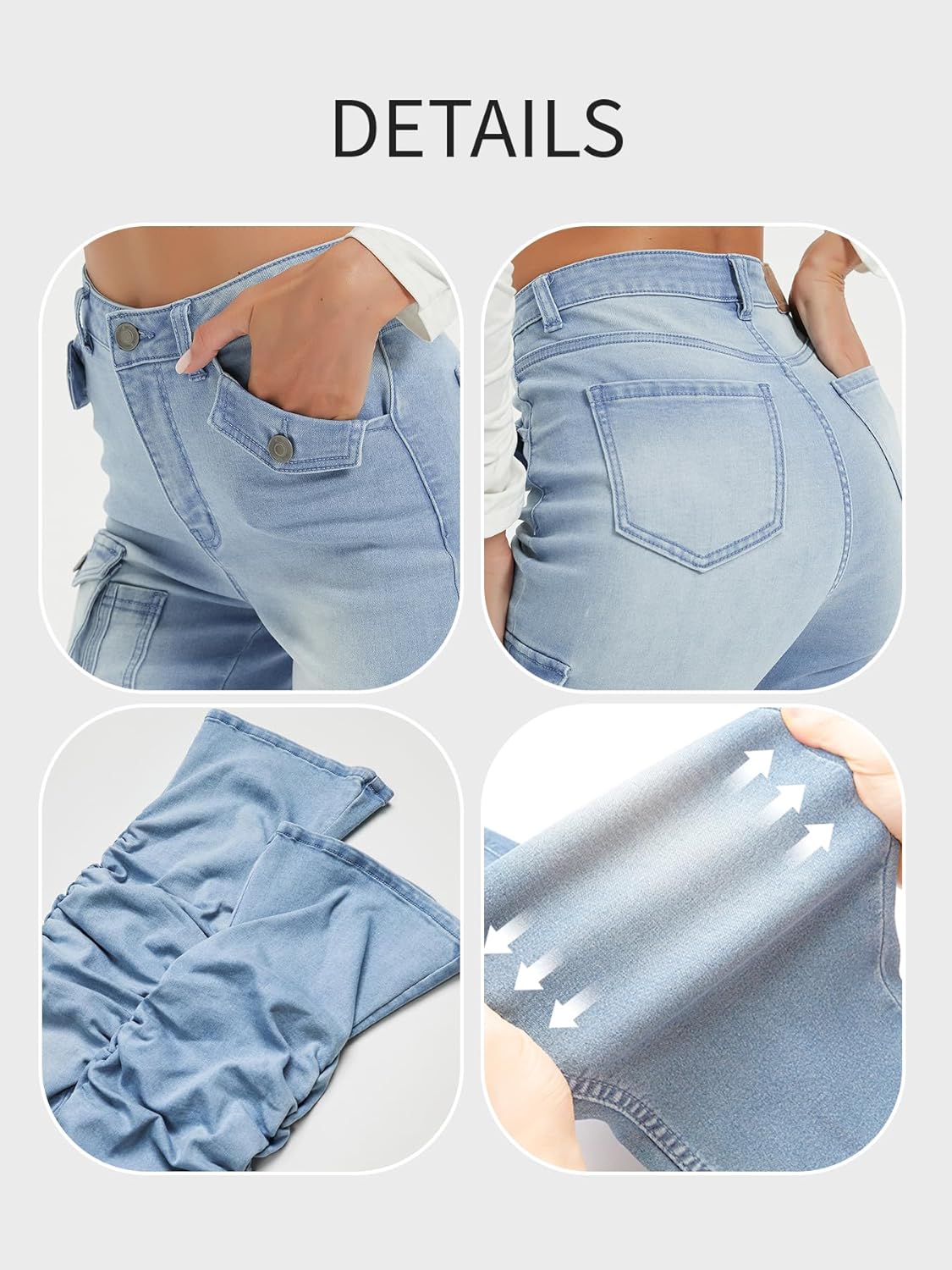 Women's Stacked Flare Jeans Mid Rise Denim Bootcut Stretchy Denim Cargo Pants Trousers with Pockets - Image 6