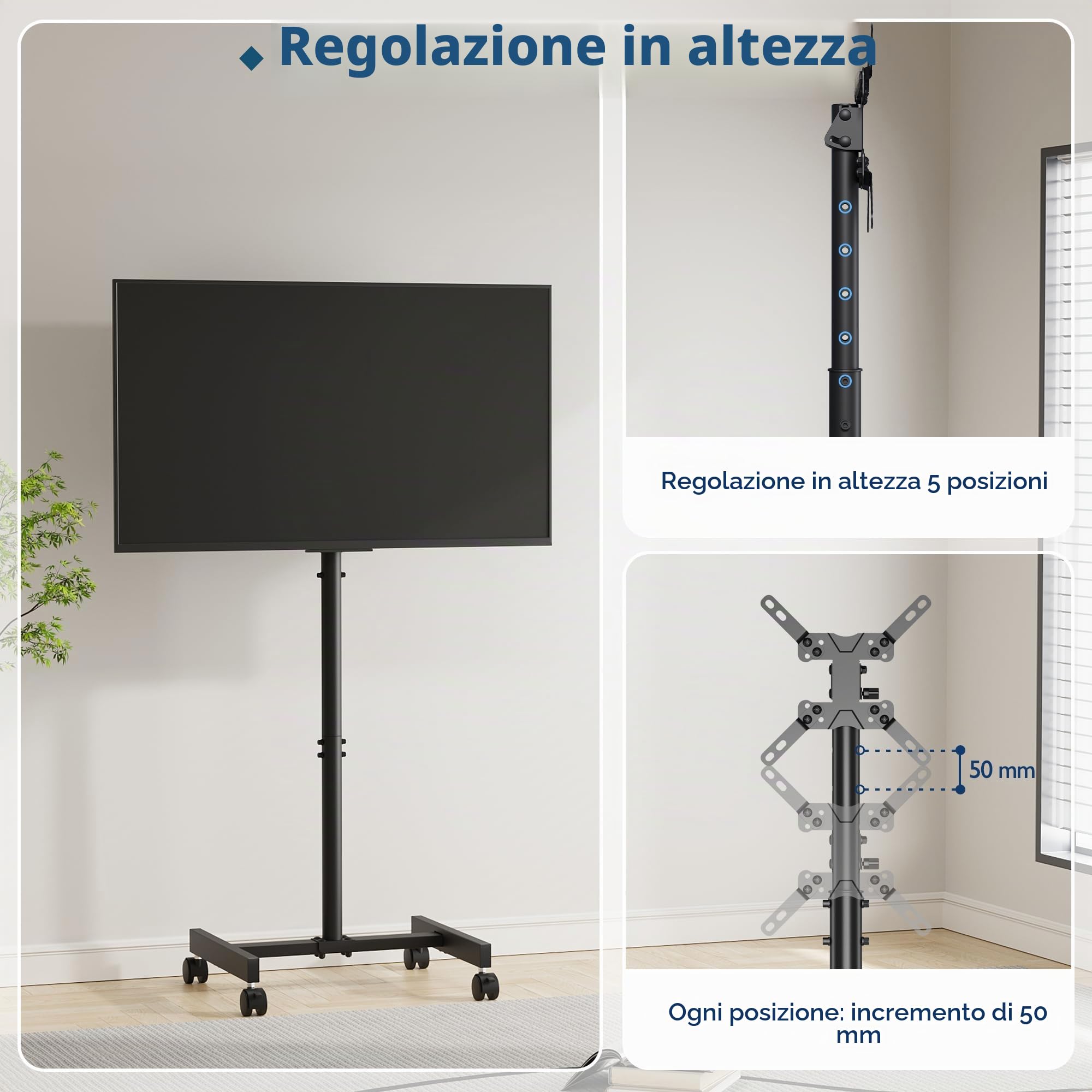 BONTEC Supporto TV da Pavimento con Ruote per Schermo 13-42 pollici LED LCD Plasma, Carrello Mobile Fino a 20 kg, VESA 200x200 mm