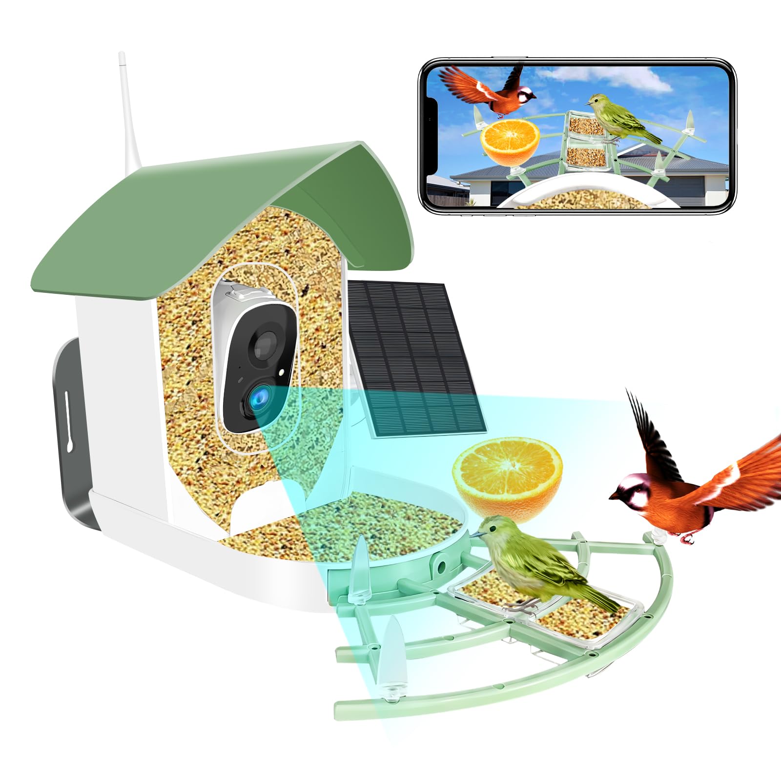 GEREEBird Feeder with Camera, Smart Bird Feeder with Camera Solar Powered,  AI Identify 10000+ Bird Species,Bird Feeder Camera Auto Capture Birds Video