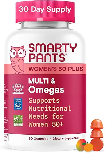 SmartyPants Gomitas multivitamínicas para mujeres de 50 años o más - Fórmula mejorada: Omega 3 (DHA/EPA), metilfolato, CoQ10, vitamina D3, C,
