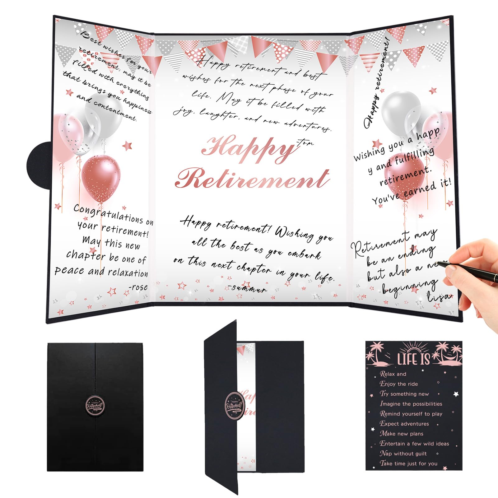 Roetyce Retirement Party Decorations, Rose Gold Happy Retirement Guest Book, Black and Pink Retirement Decorations, Best Retirement Gift for Women, Jumbo Retirement Card Signature Board for Coworker